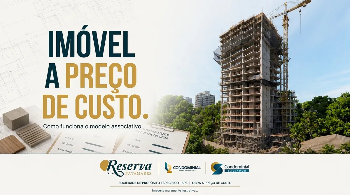 Empreendimento residencial em construção, representando o modelo associativo de aquisição a preço de custo