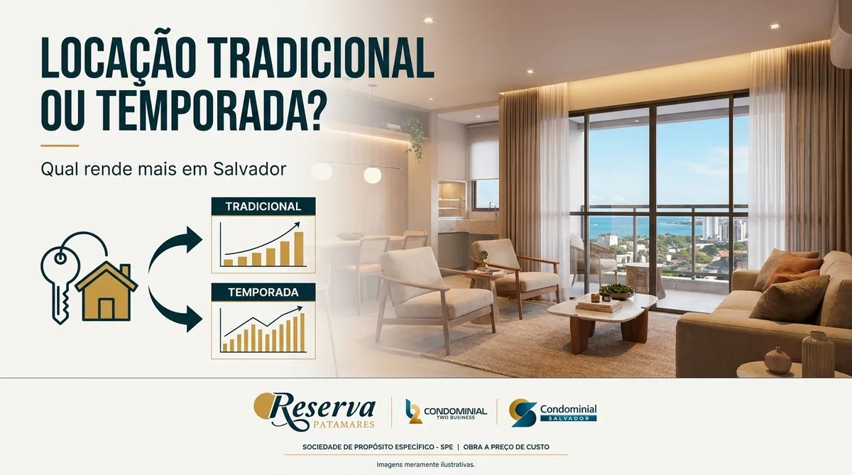 Sala de apartamento mobiliado preparado para locação, ilustrando a comparação entre aluguel tradicional e temporada